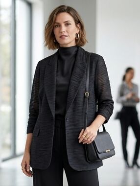 Chico's XL Modern Contemporary Whimsigoth Romantic Illusion Sleeve Blazer